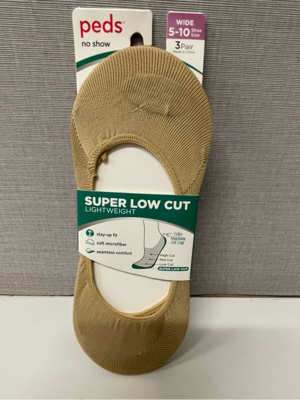 Peds Super Low Cut No-Show Socks - Light Weight Tan 3- Pair size 5-10